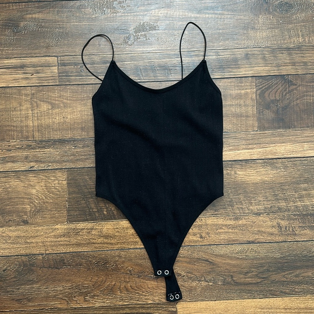 Forever 21 Ribbed Black Thin Strap Bodysuit